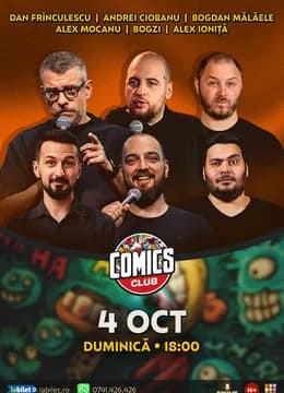 Stand-up cu Frînculescu, Andrei Ciobanu, Bogzi, Alex Mocanu, Bogdan Malaele și Alex Ioniță la ComicsClub!
