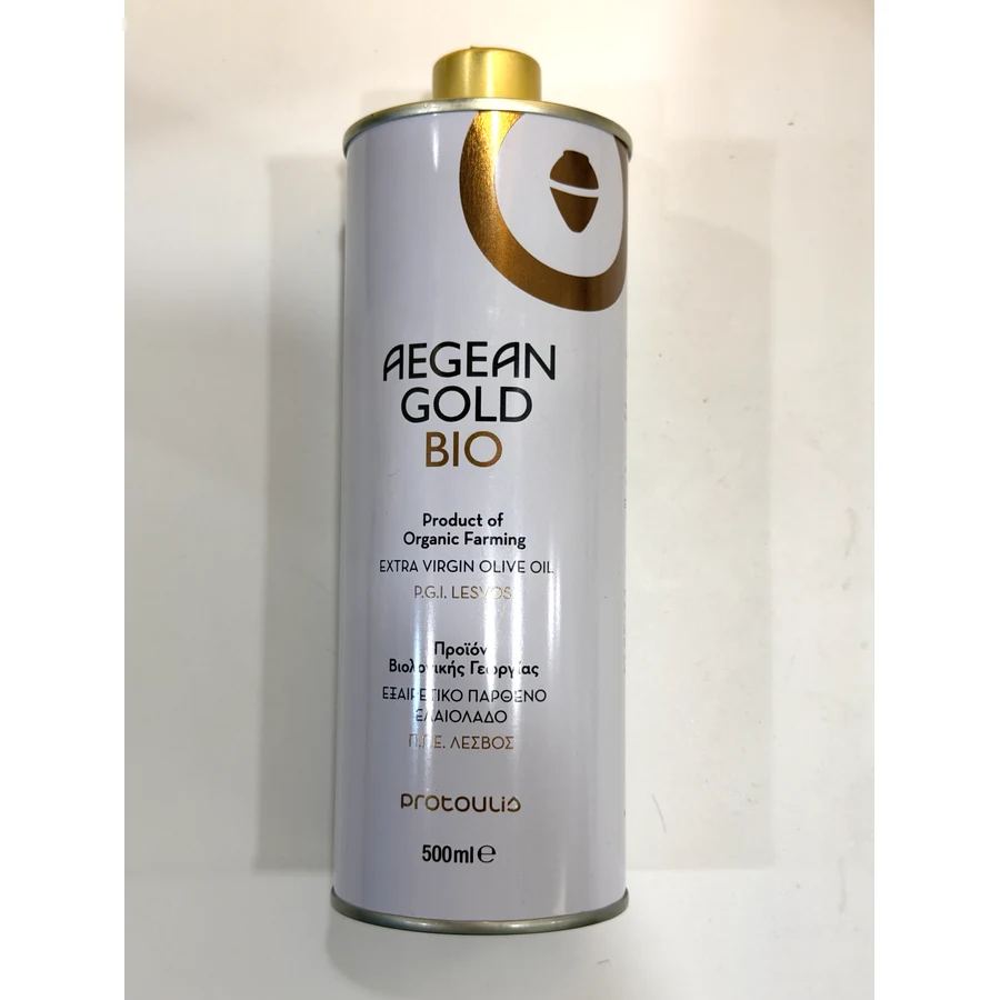 Ulei de măsline extravirgin BIO IGP Lésvos Aegean Gold 500 ml (bidon metalic)