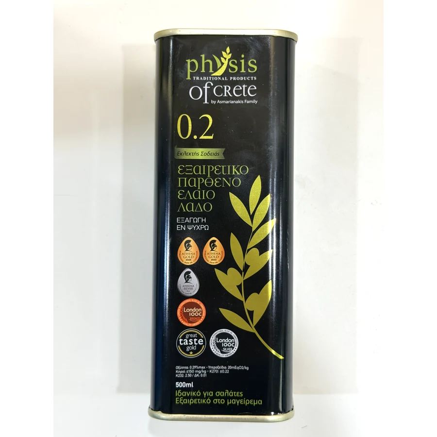 Ulei de măsline extravirgin Physis of Crete 0,2 — 500 ml (bidon metalic)